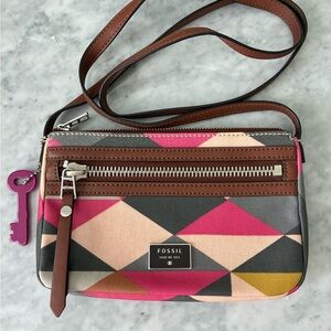 Fossil Women's Colorful Geometric Crossbody Bag - Pink, Gray, Brown